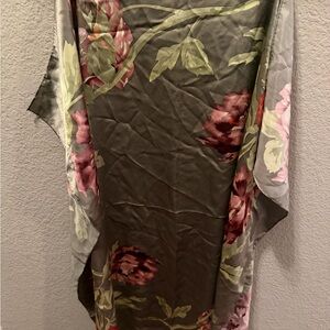 Ralph Lauren Floral Silk Square Scarf 35” Peony Print Olive Pink EUC